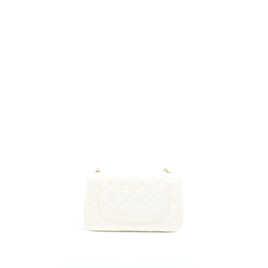 CHANEL PEARL CRUSH MINI RECTANGULAR LAMBSKIN WHITE GHW (MICROCHIP)