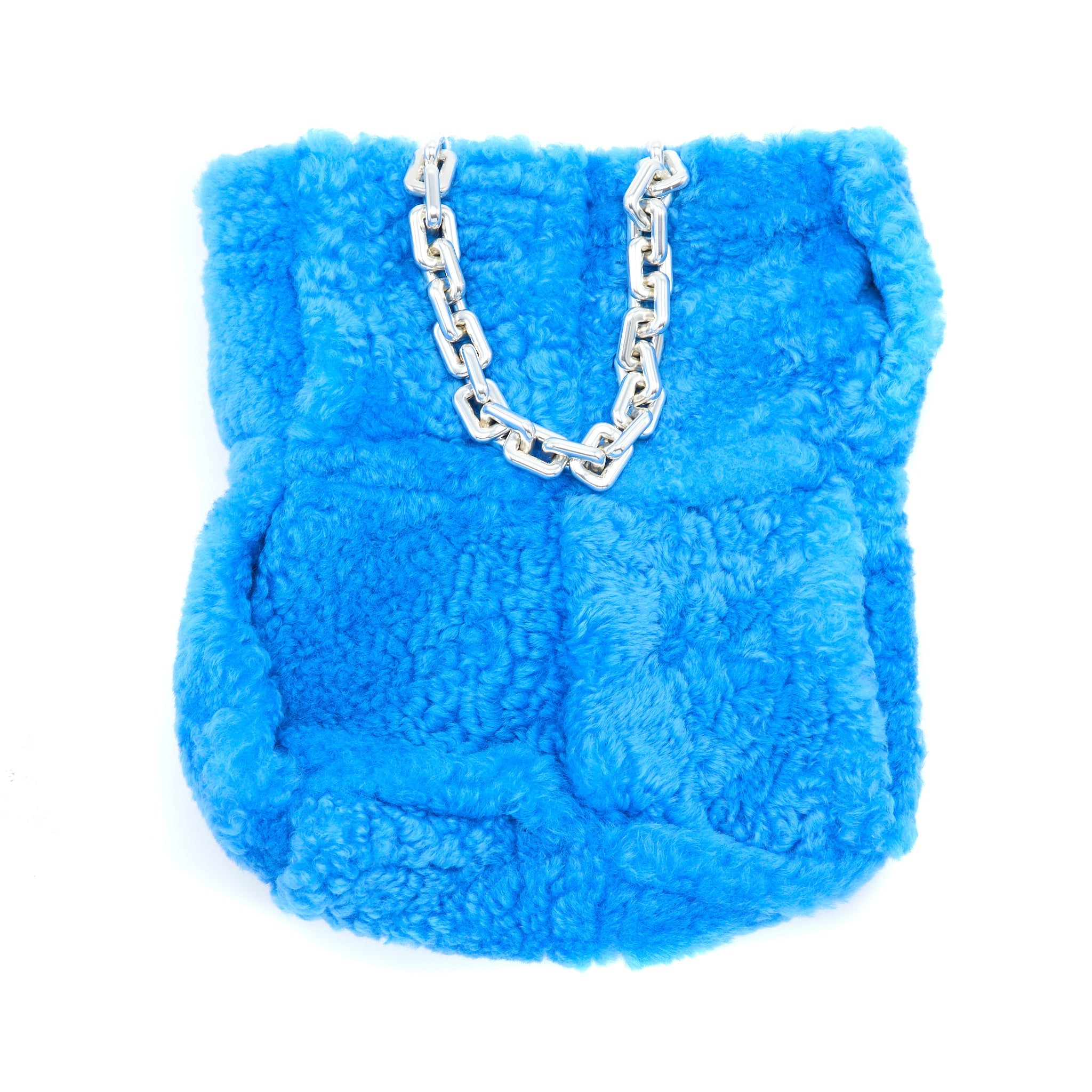 BOTTEGA VENETA FUR BAG WITH CHAIN SHEARLING/LAMBSKIN BLUE SHW