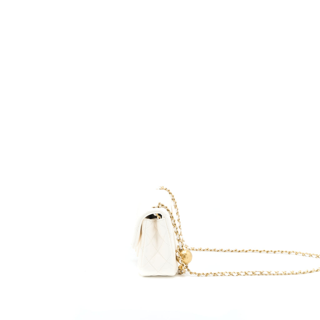 CHANEL PEARL CRUSH MINI RECTANGULAR LAMBSKIN WHITE GHW (MICROCHIP)