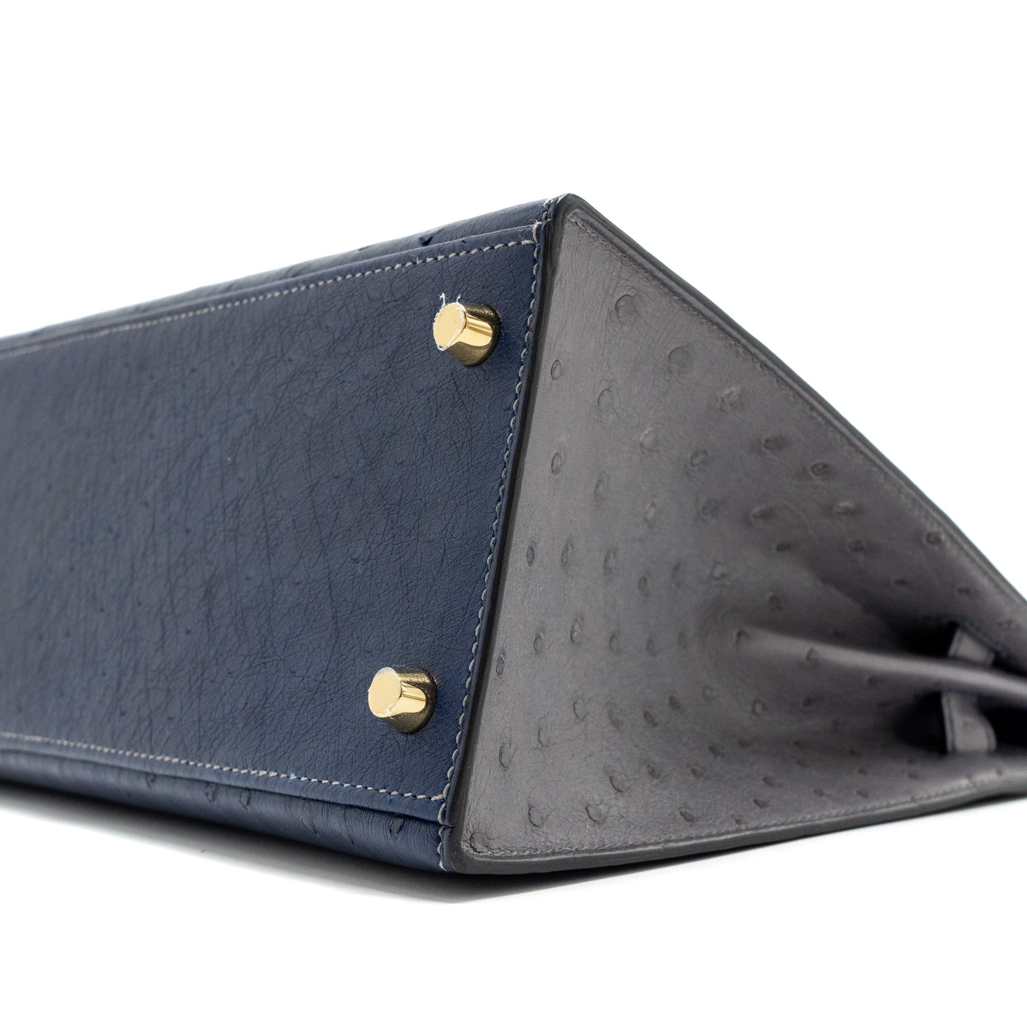 HERMES KELLY 28 OSTRICH BLUE IRIS/ GRIS AGATE GHW