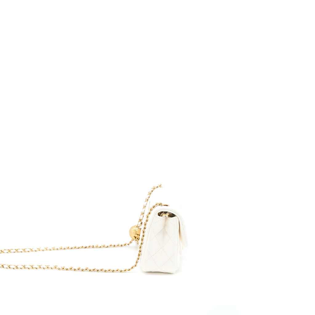 CHANEL PEARL CRUSH MINI RECTANGULAR LAMBSKIN WHITE GHW (MICROCHIP)