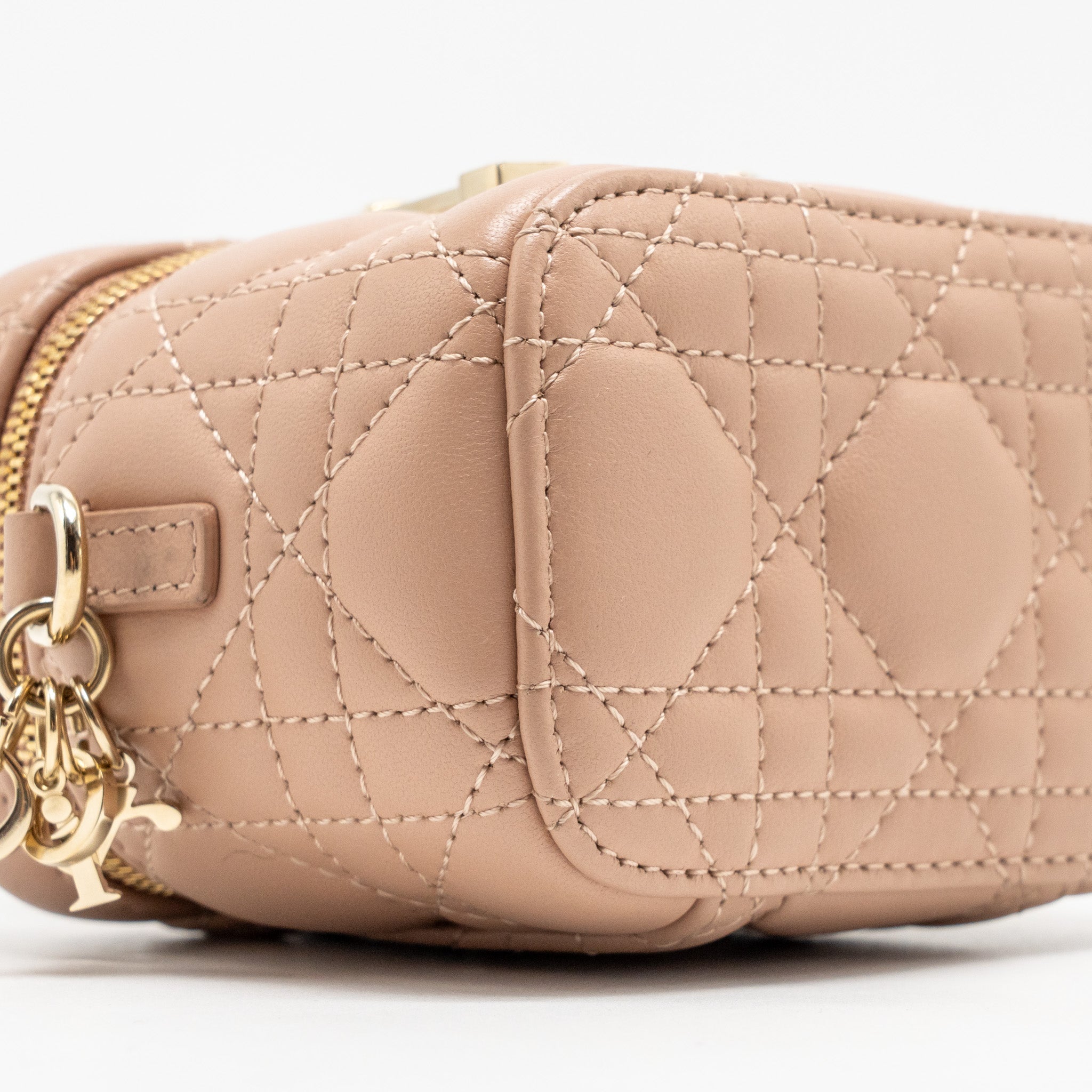 DIOR MICRO LADY DIOR VANITY CASE CANNAGE LAMBSKIN ROSE DES VENTS PINK LGHW