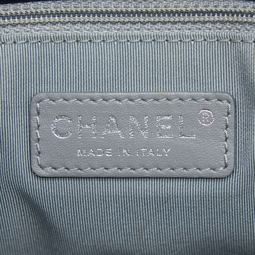CHANEL FLAP HOBO BAG CALFSKIN NAVY WITH RUTHENIUM SLIVER HARDWARE