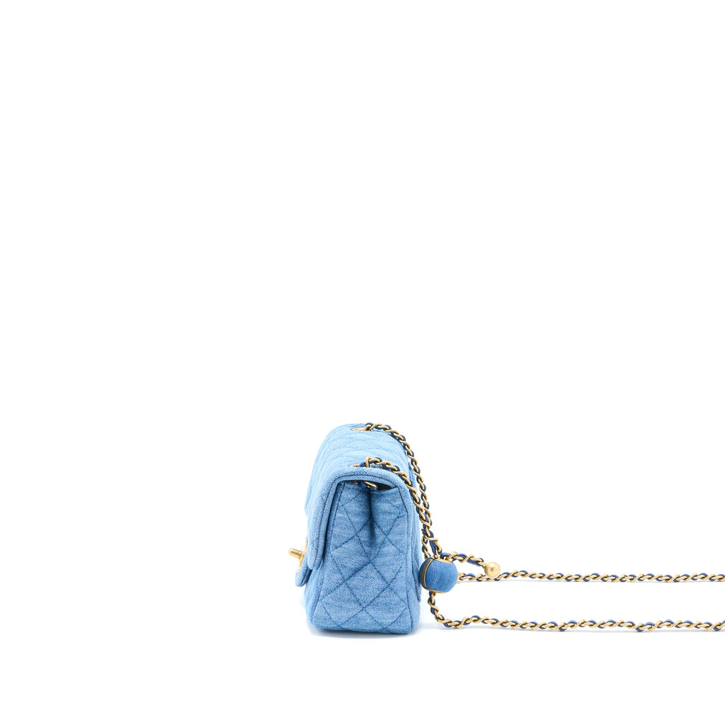 CHANEL PEARL CRUSH MINI SQUARE FLAP BAG DENIM GHW (MICROCHIP)