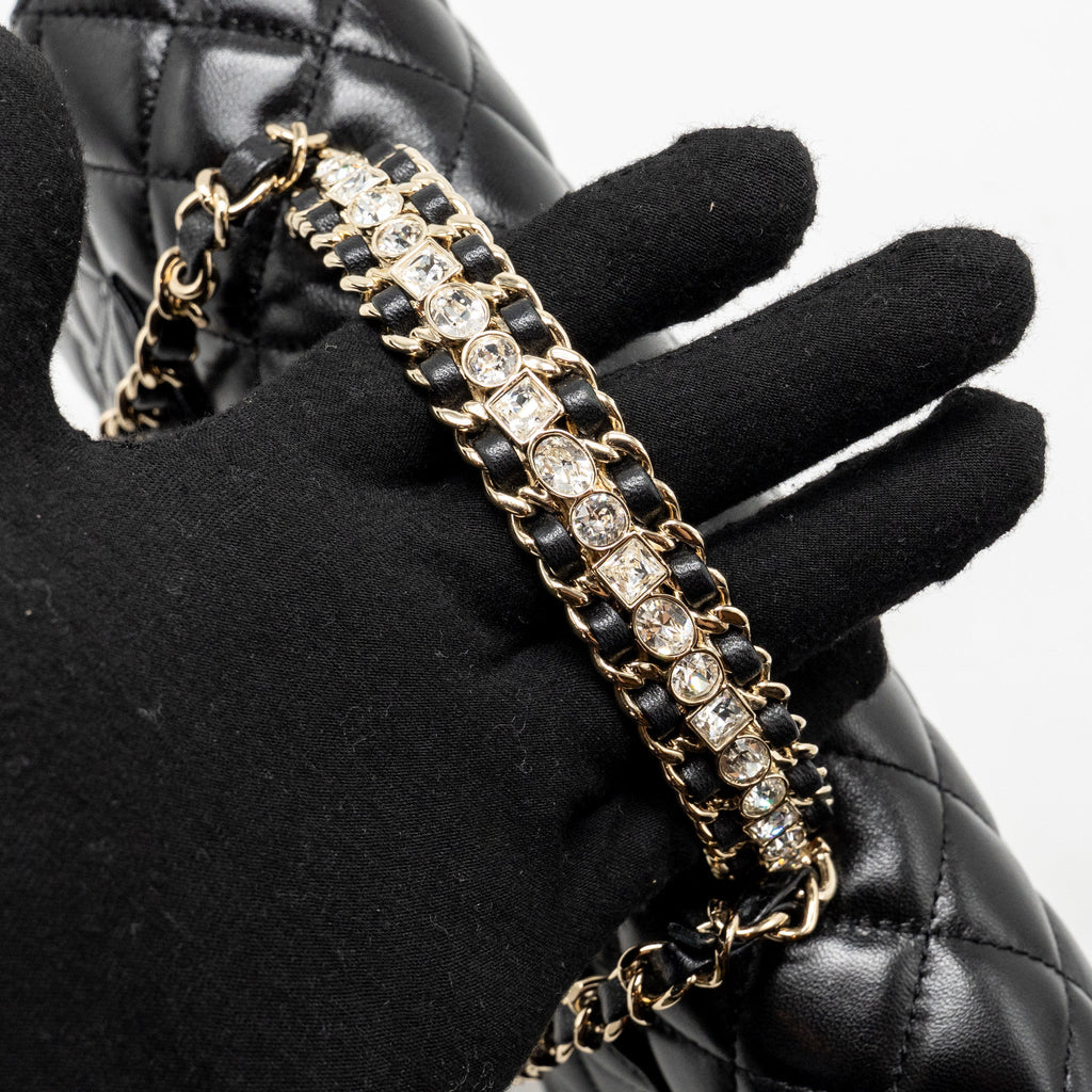 CHANEL 23A CRYSTAL TOP HANDLE FLAP BAG SHINY LAMBSKIN BLACK LGHW(MICROCHIP)