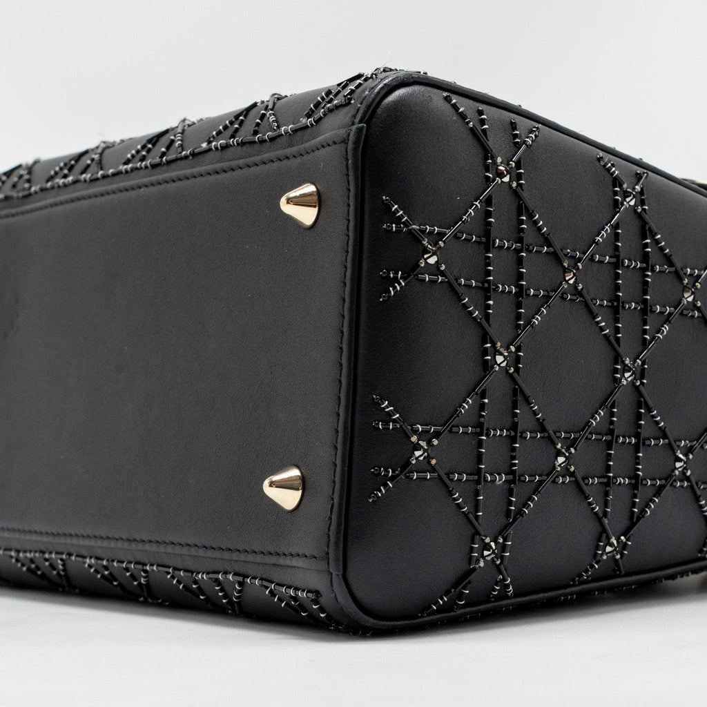 DIOR MEDIUM LADY DIOR EMBELLISHED CANNAGE LIMITED EDITION CALFSKIN BLACK LGHW