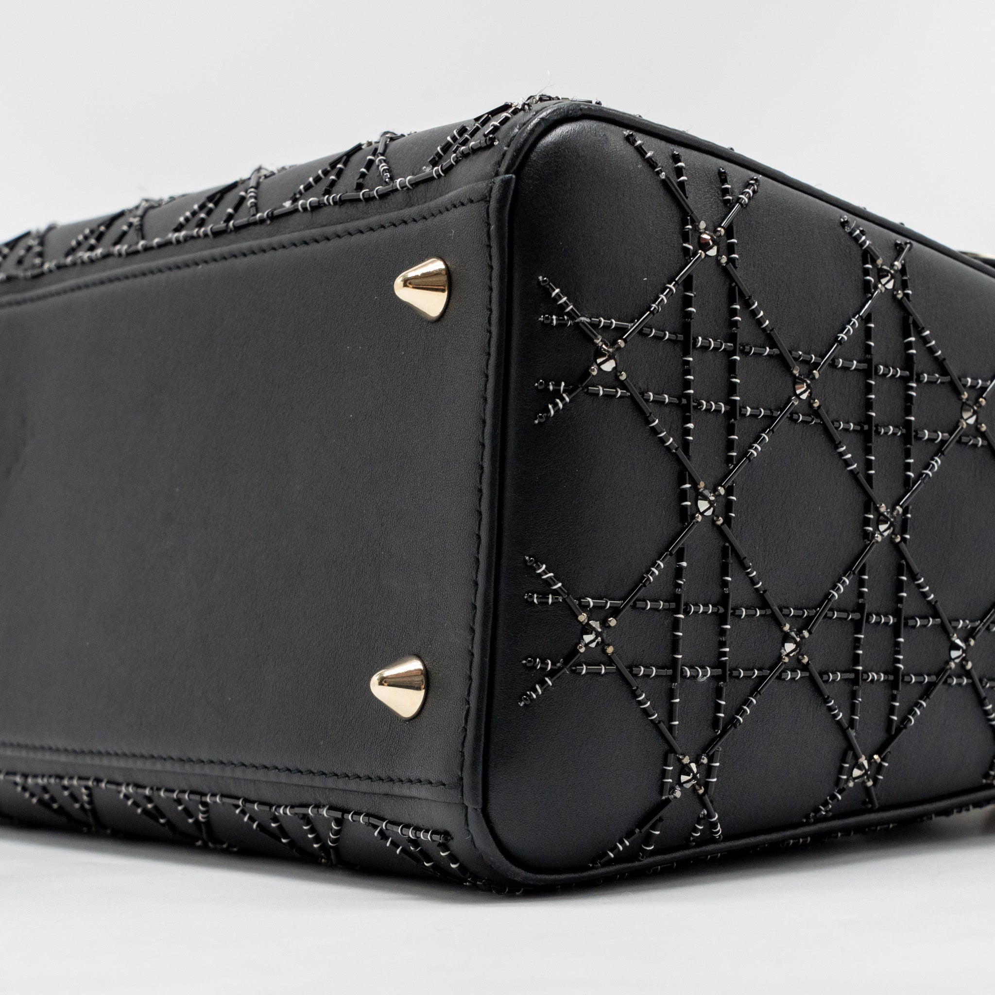 DIOR MEDIUM LADY DIOR EMBELLISHED CANNAGE LIMITED EDITION CALFSKIN BLACK LGHW