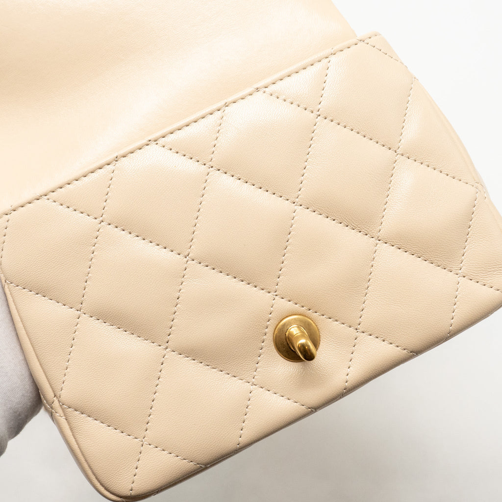 CHANEL 25C COCO LOVE ADJUSTABLE CHAIN SHINY LAMBSKIN BEIGE GHW (MICROCHIP)
