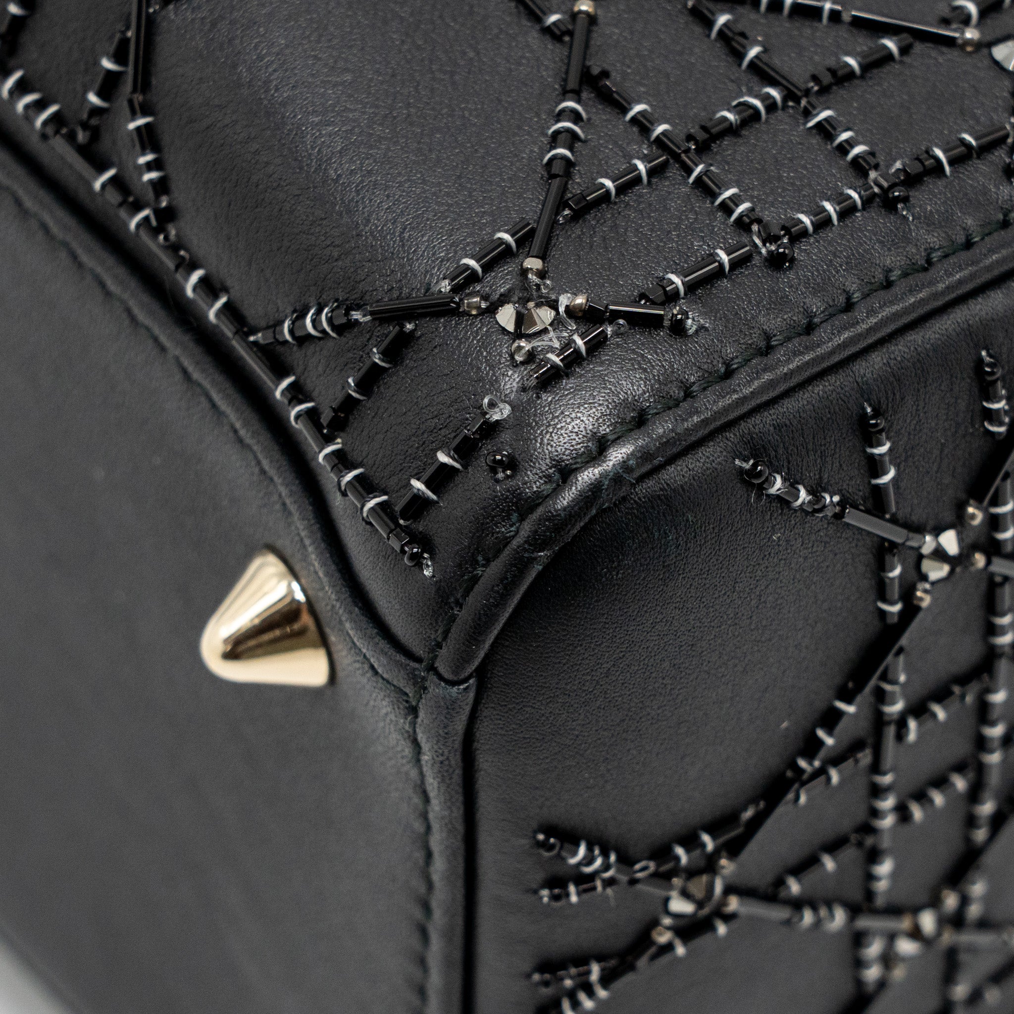 DIOR MEDIUM LADY DIOR EMBELLISHED CANNAGE LIMITED EDITION CALFSKIN BLACK LGHW