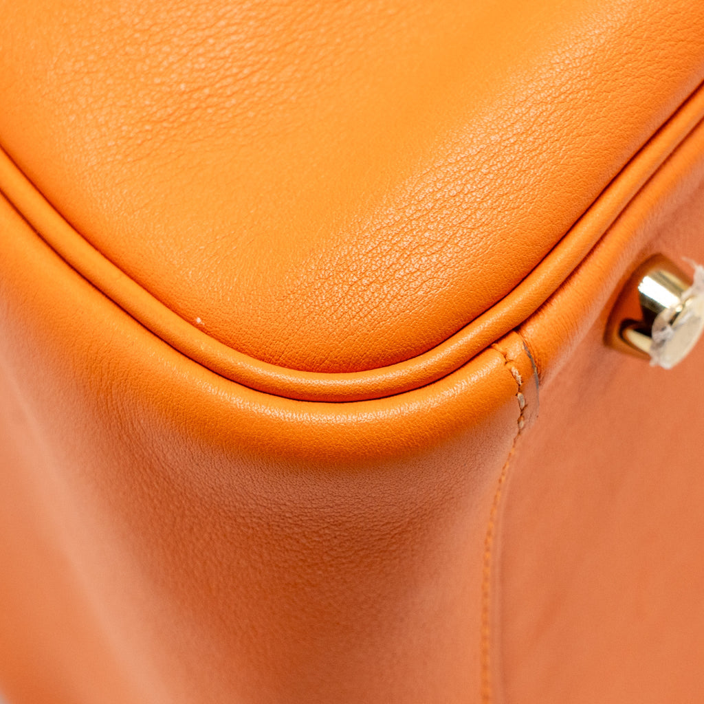 HERMES LINDY 30 SWIFT LEATHER ORANGE / RED LGHW