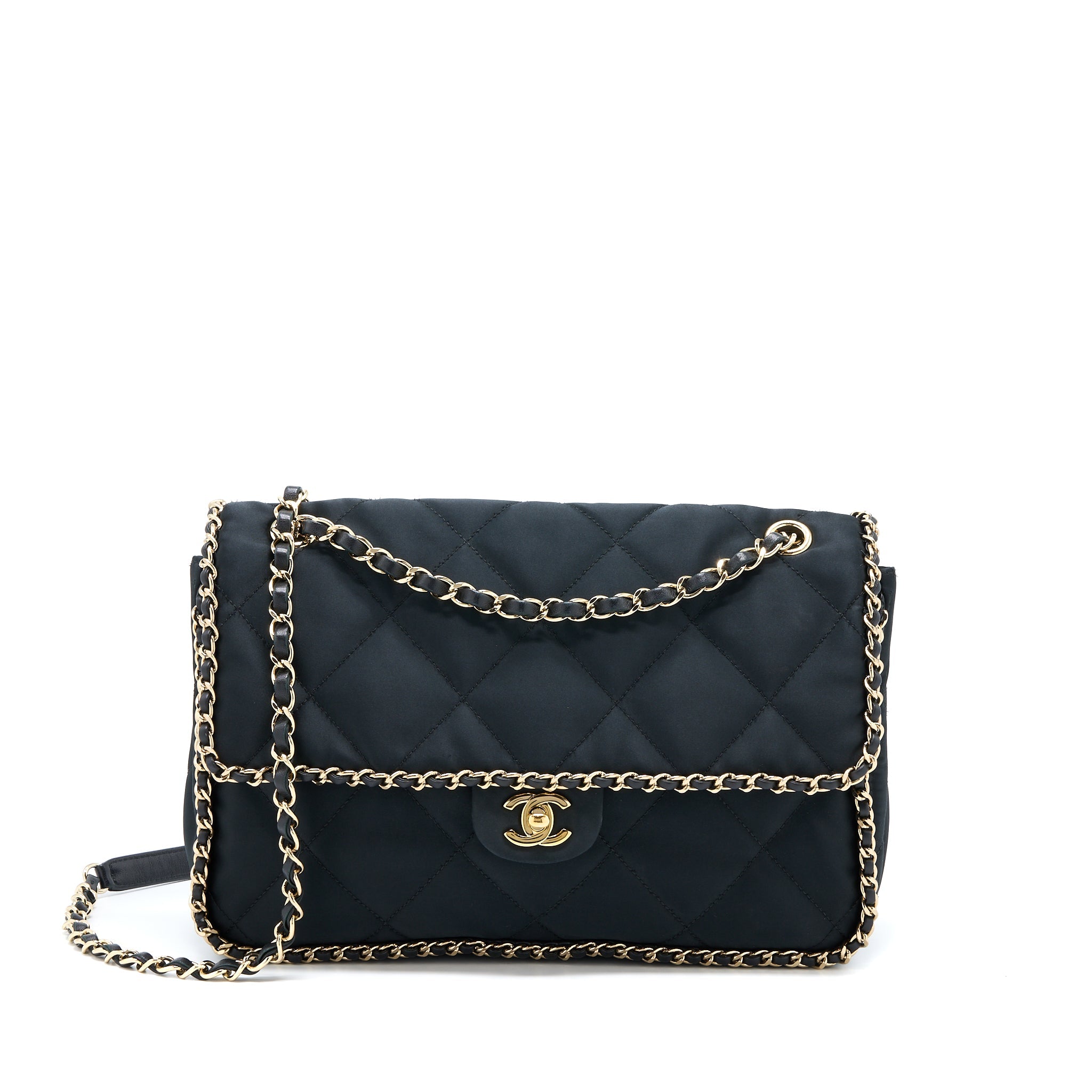CHANEL SEASONAL FLAP BAG FABRIC BLACK GHW
