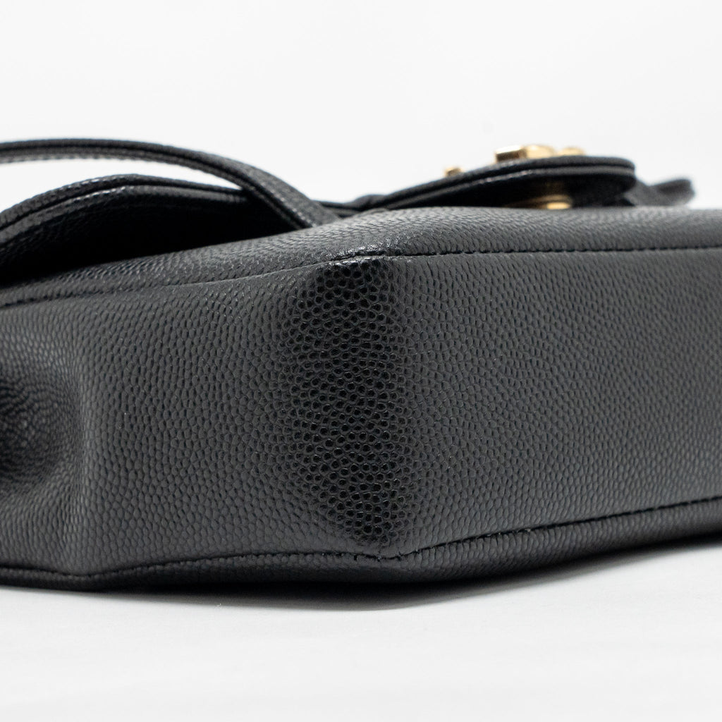 CHANEL 26P PREPPY COCO CLUTCH WITH LEATHER STRAP GRAINED SHINY CALFSKIN BLACK GHW (MICROCHIP)