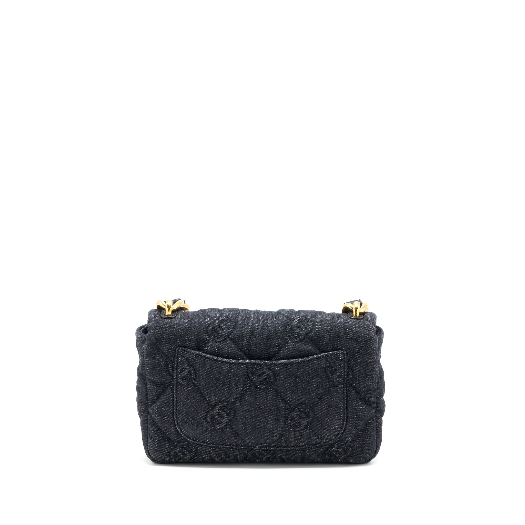 CHANEL FLAP SHOULDER BAG WITH GIANT CHAIN DENIM DARK BLUE BRUSHED GHW (MICROCHIP)