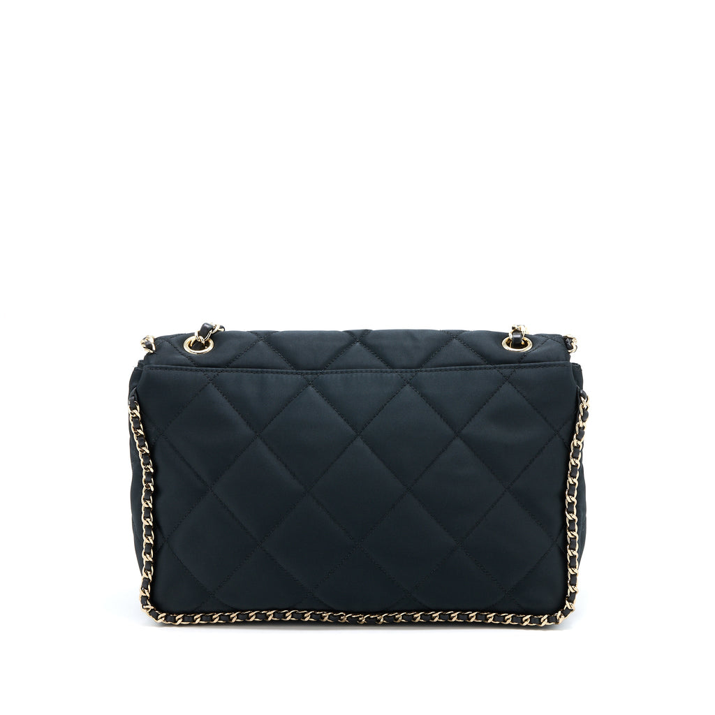 CHANEL SEASONAL FLAP BAG FABRIC BLACK GHW