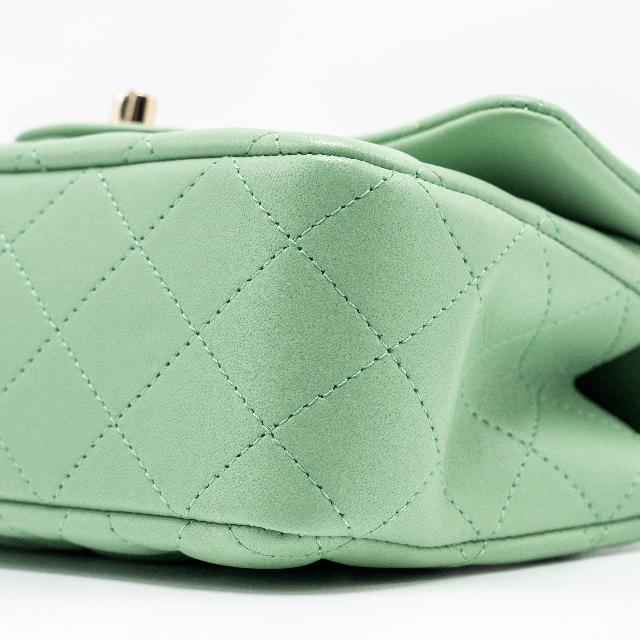 CHANEL TOP HANDLE MINI RECTANGULAR FLAP BAG LAMBSKIN LIGHT GREEN LGHW (MICROCHIP)