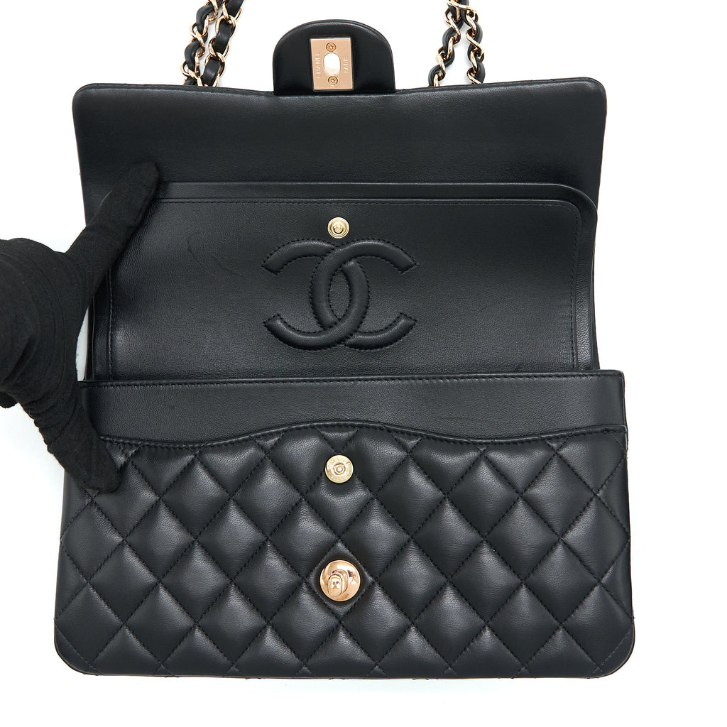 CHANEL MEDIUM CLASSIC FLAP BAG LAMBSKIN BLACK RGHW (MICROCHIP)