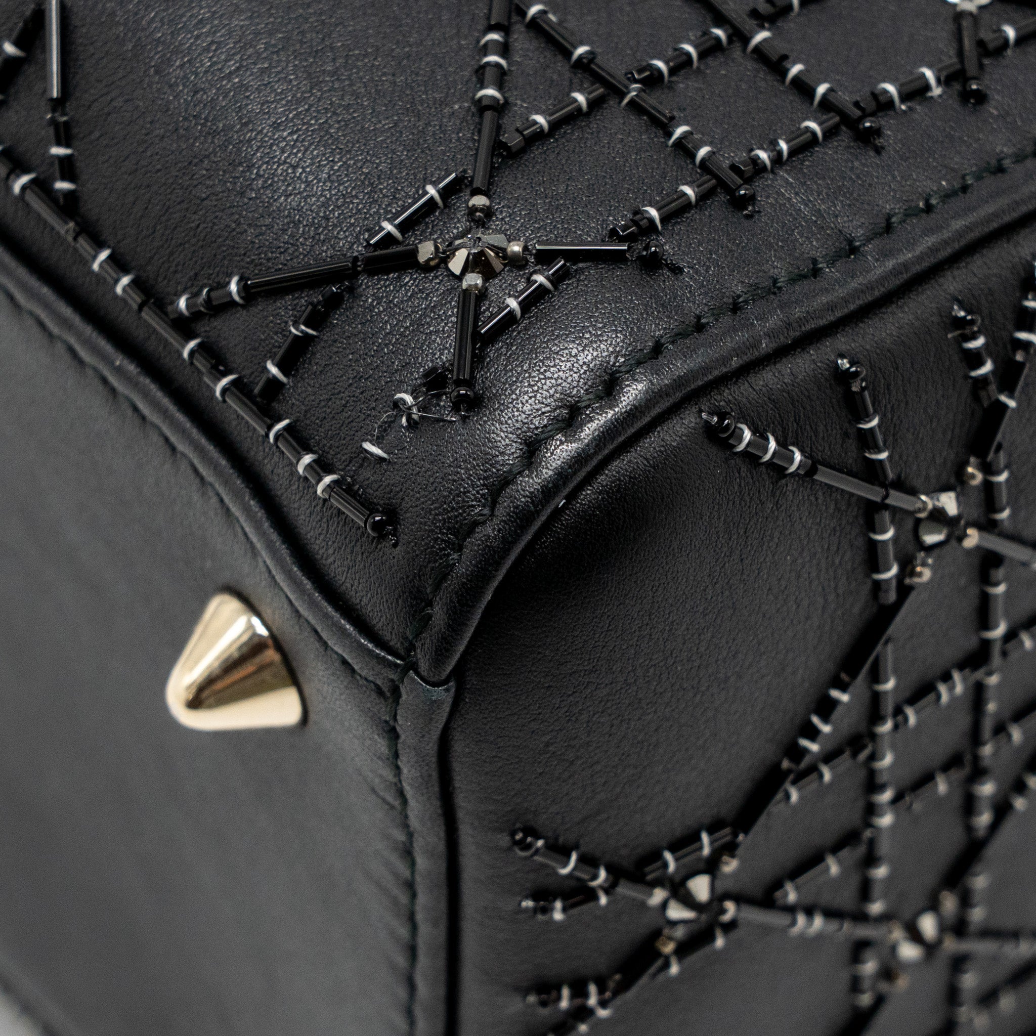 DIOR MEDIUM LADY DIOR EMBELLISHED CANNAGE LIMITED EDITION CALFSKIN BLACK LGHW