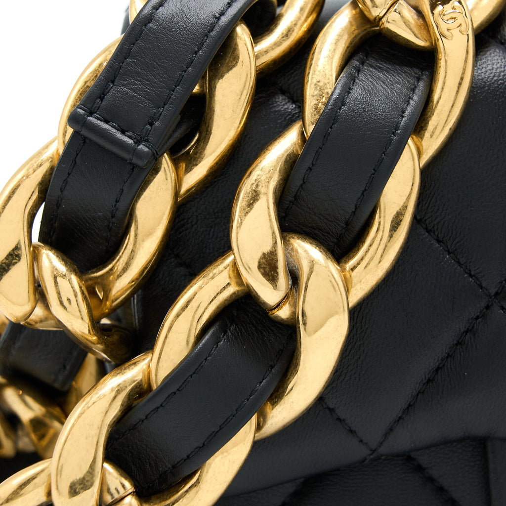 CHANEL 22S GIANT CHAIN FLAP SHOULDER BAG LAMBSKIN BLACK GHW (MICROCHIP)