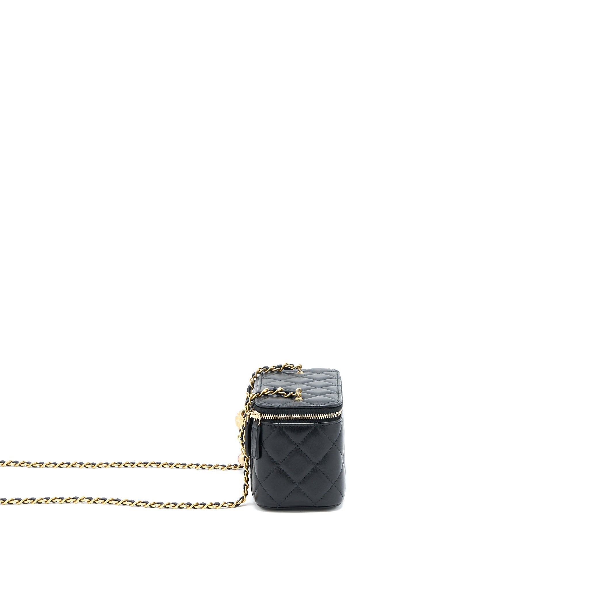 CHANEL 22A PEARL CRUSH LONG VANITY WITH CHAIN LAMBSKIN BLACK GHW