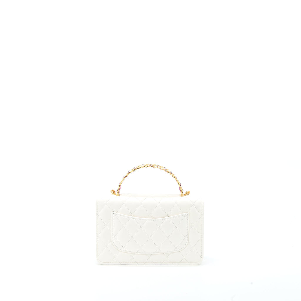 CHANEL 23P TOP HANDLE WALLET ON CHAIN CALFSKIN WHITE/MULTICOLOUR BRUSHED GHW (MICROCHIP)