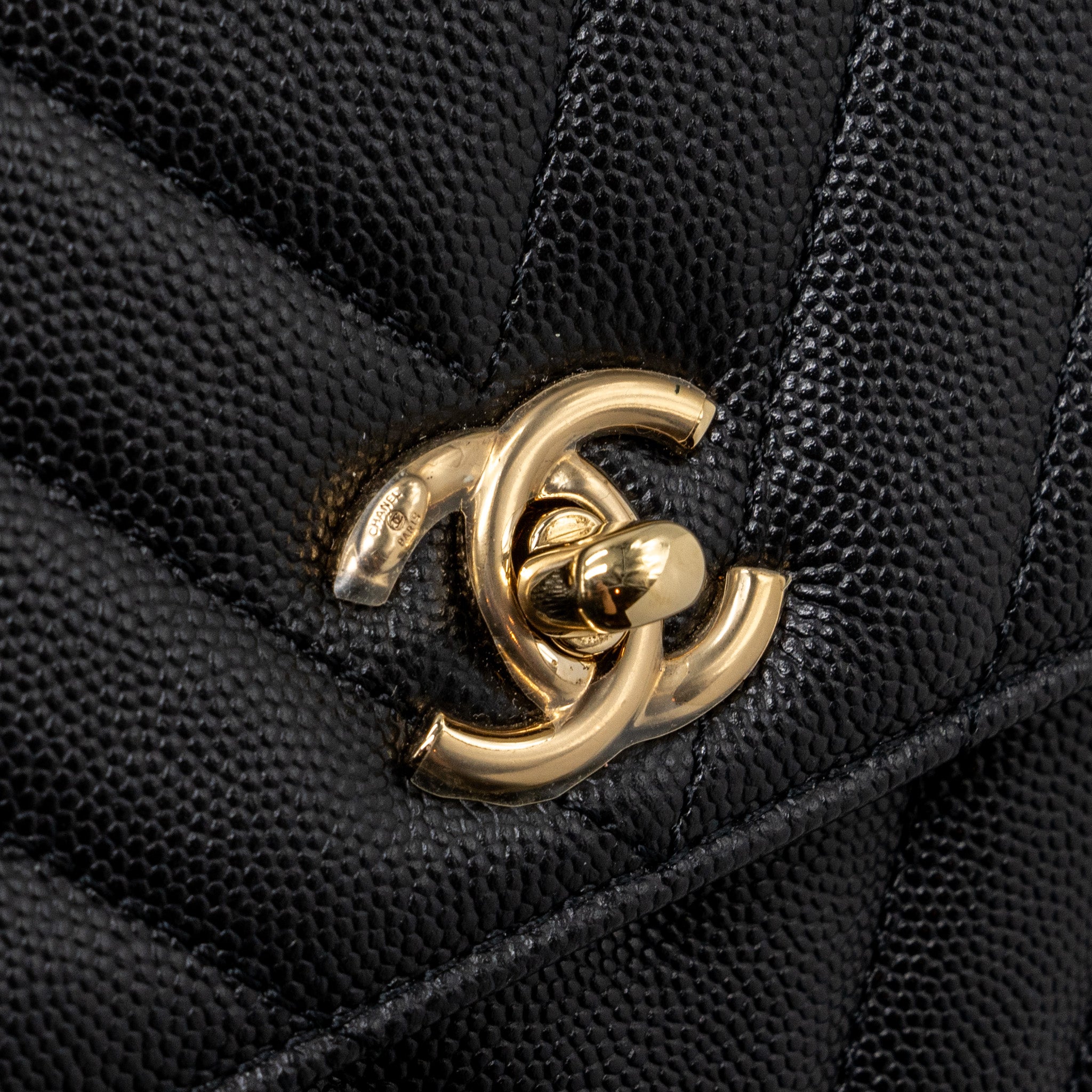 CHANEL SMALL COCO HANDLE CHEVRON CAVIAR BLACK LGHW