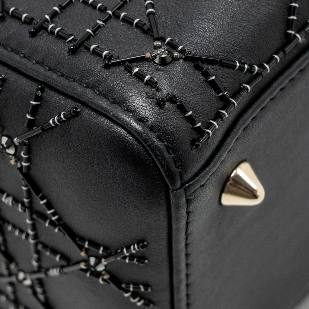 DIOR MEDIUM LADY DIOR EMBELLISHED CANNAGE LIMITED EDITION CALFSKIN BLACK LGHW