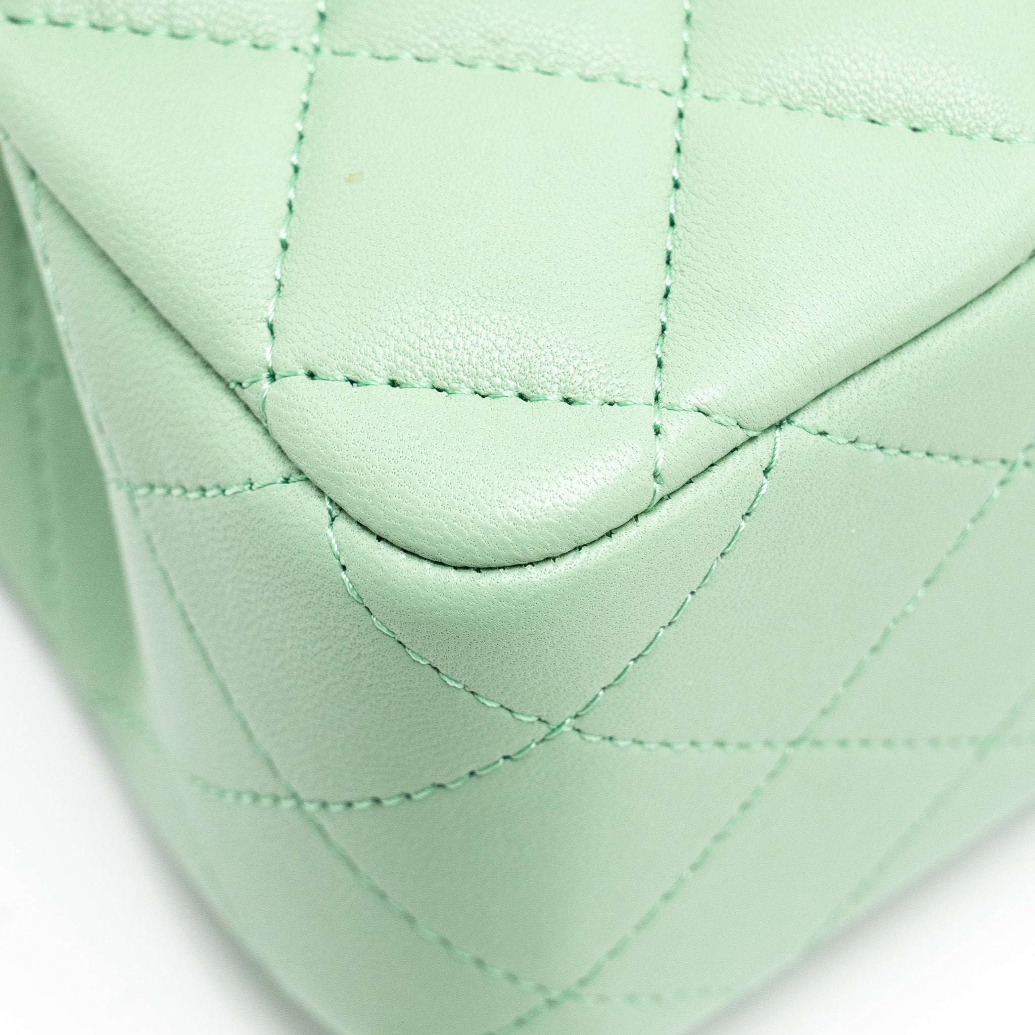 CHANEL TOP HANDLE MINI RECTANGULAR FLAP BAG LAMBSKIN LIGHT GREEN LGHW (MICROCHIP)