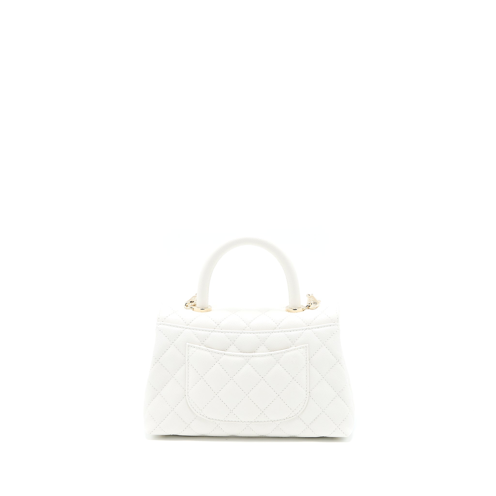 CHANEL SMALL COCO HANDLE CAVIAR WHITE LGHW (MICROCHIP)