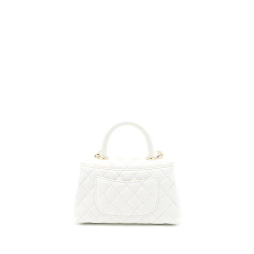 CHANEL SMALL COCO HANDLE CAVIAR WHITE LGHW (MICROCHIP)