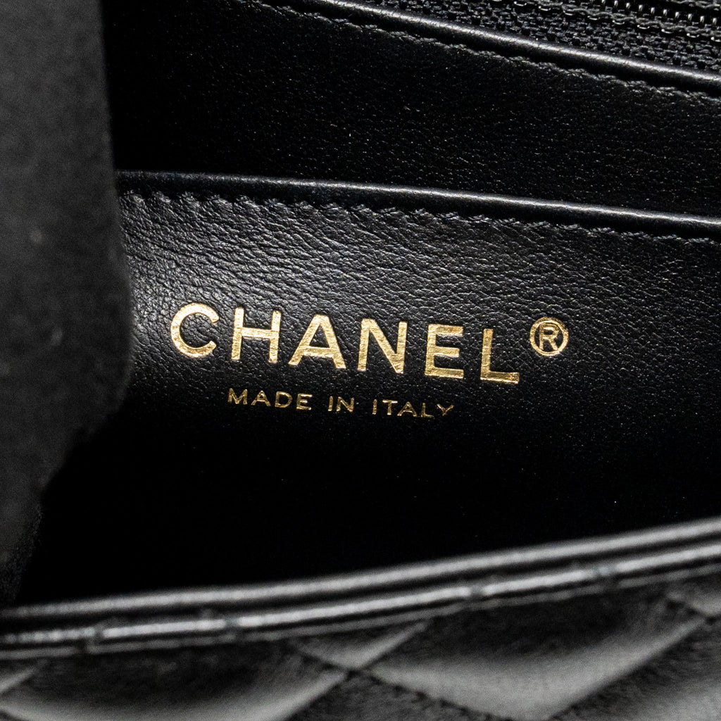 CHANEL 23A CRYSTAL TOP HANDLE FLAP BAG SHINY LAMBSKIN BLACK LGHW(MICROCHIP)