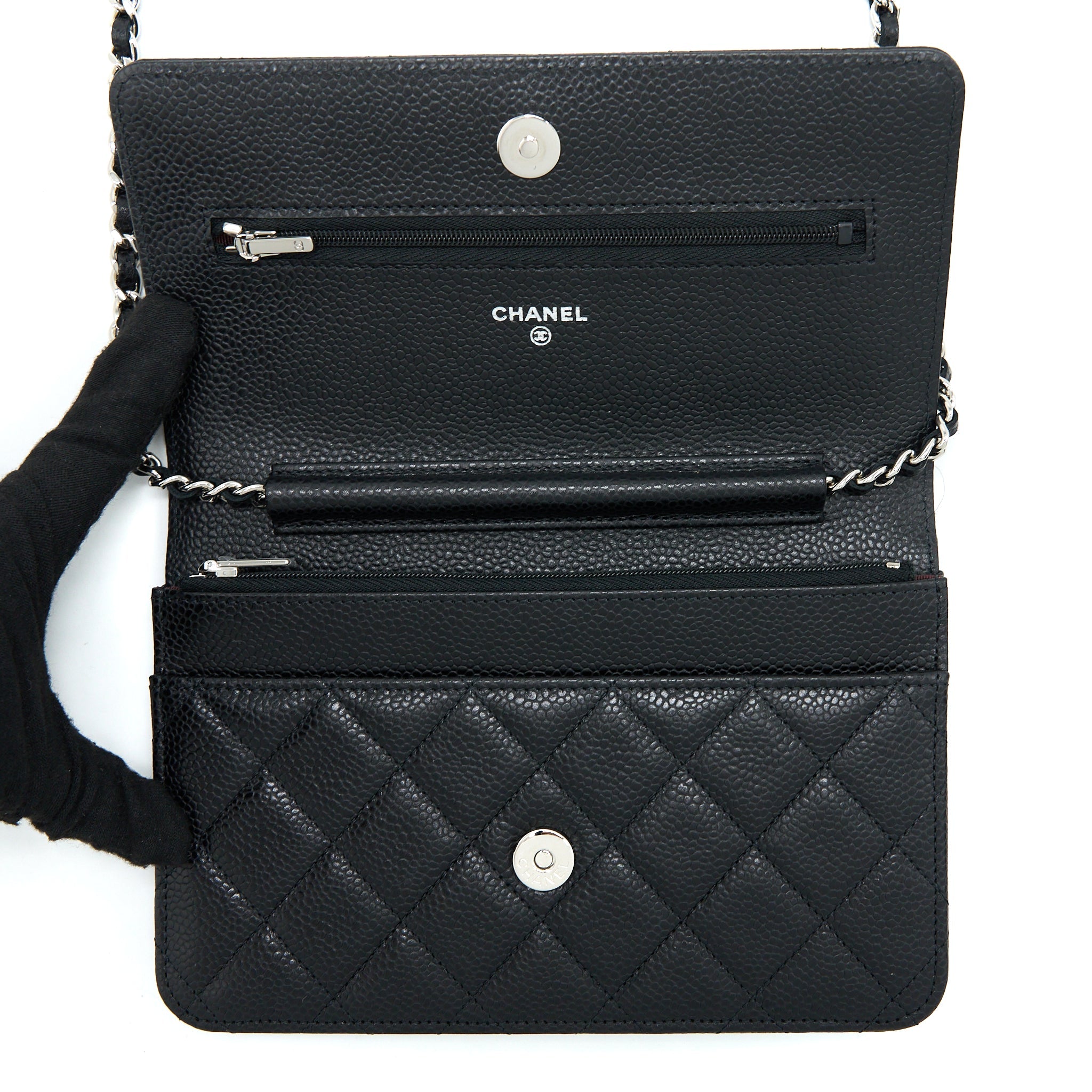 CHANEL CLASSIC WALLET ON CHAIN BLACK CAVIAR SHW