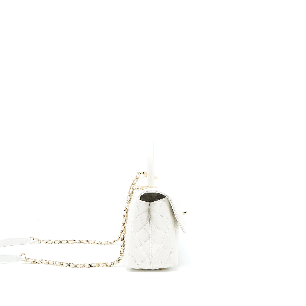 CHANEL SMALL COCO HANDLE CAVIAR WHITE LGHW (MICROCHIP)