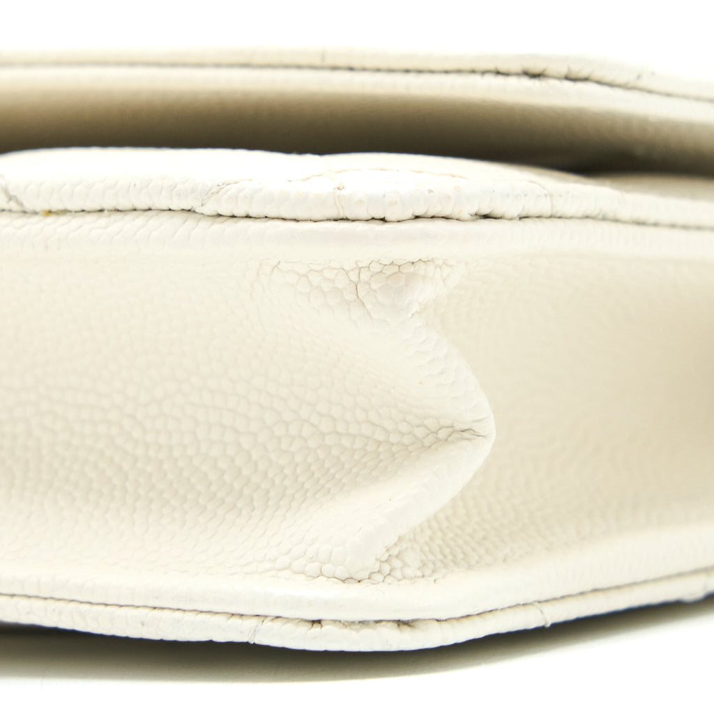CHANEL CLASSIC WALLET ON CHAIN CAVIAR WHITE LGHW (MICROCHIP)