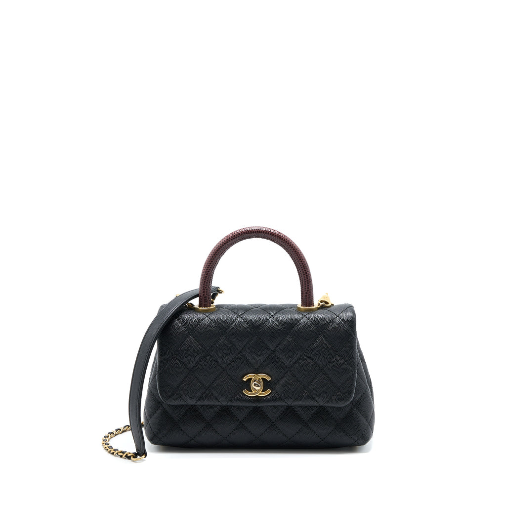 CHANEL SMALL COCO HANDLE CAVIAR WITH LIZARD HANDLE BLACK GHW