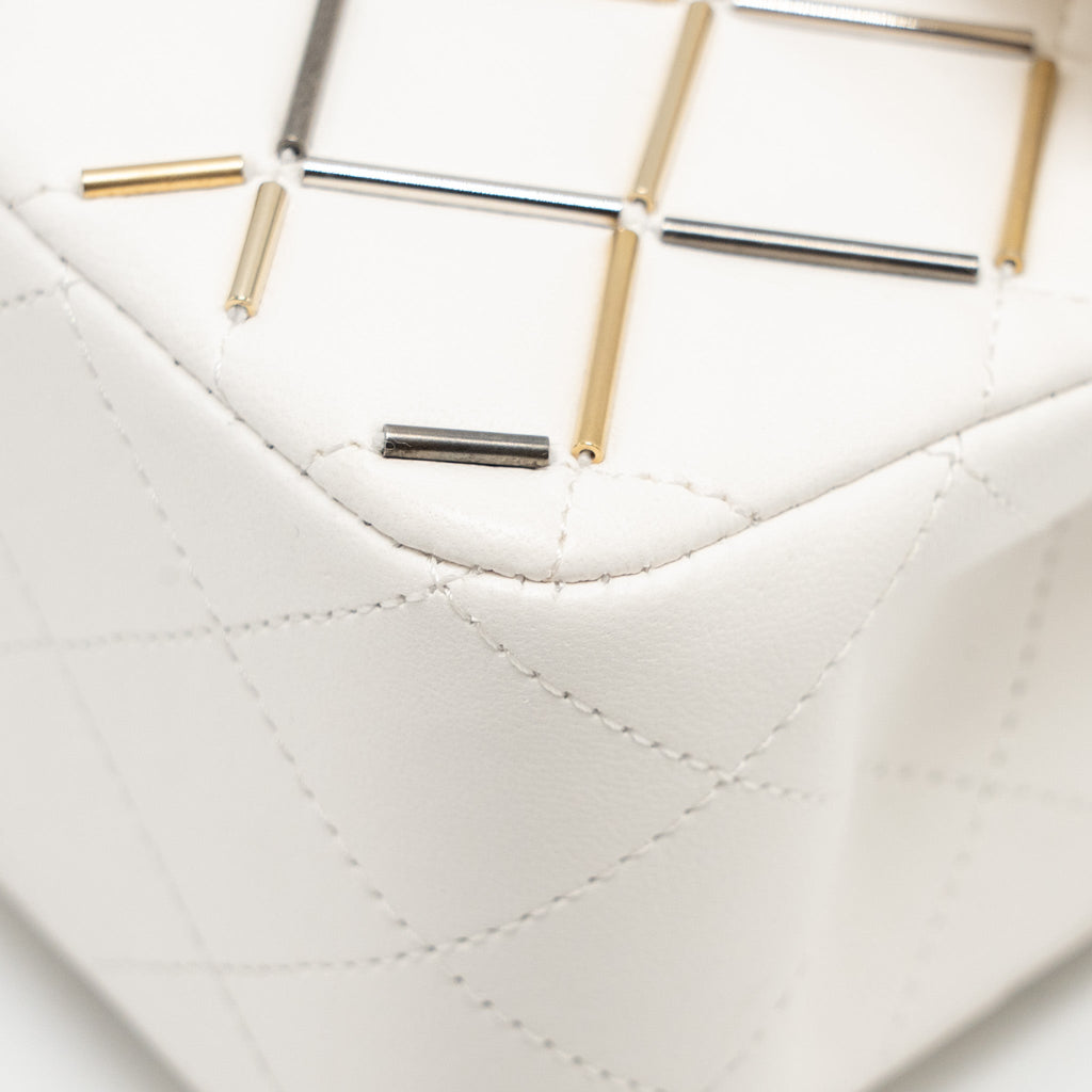 CHANEL BICOLOR METAL SMALL CLASSIC DOUBLE FLAP BAG LAMBSKIN WHITE MULITCOLOUR HARDWARE