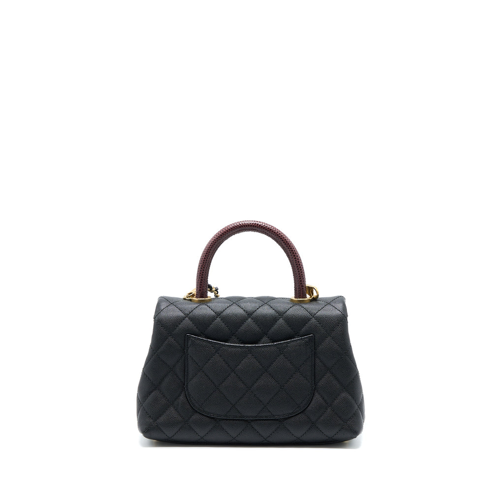CHANEL SMALL COCO HANDLE CAVIAR WITH LIZARD HANDLE BLACK GHW