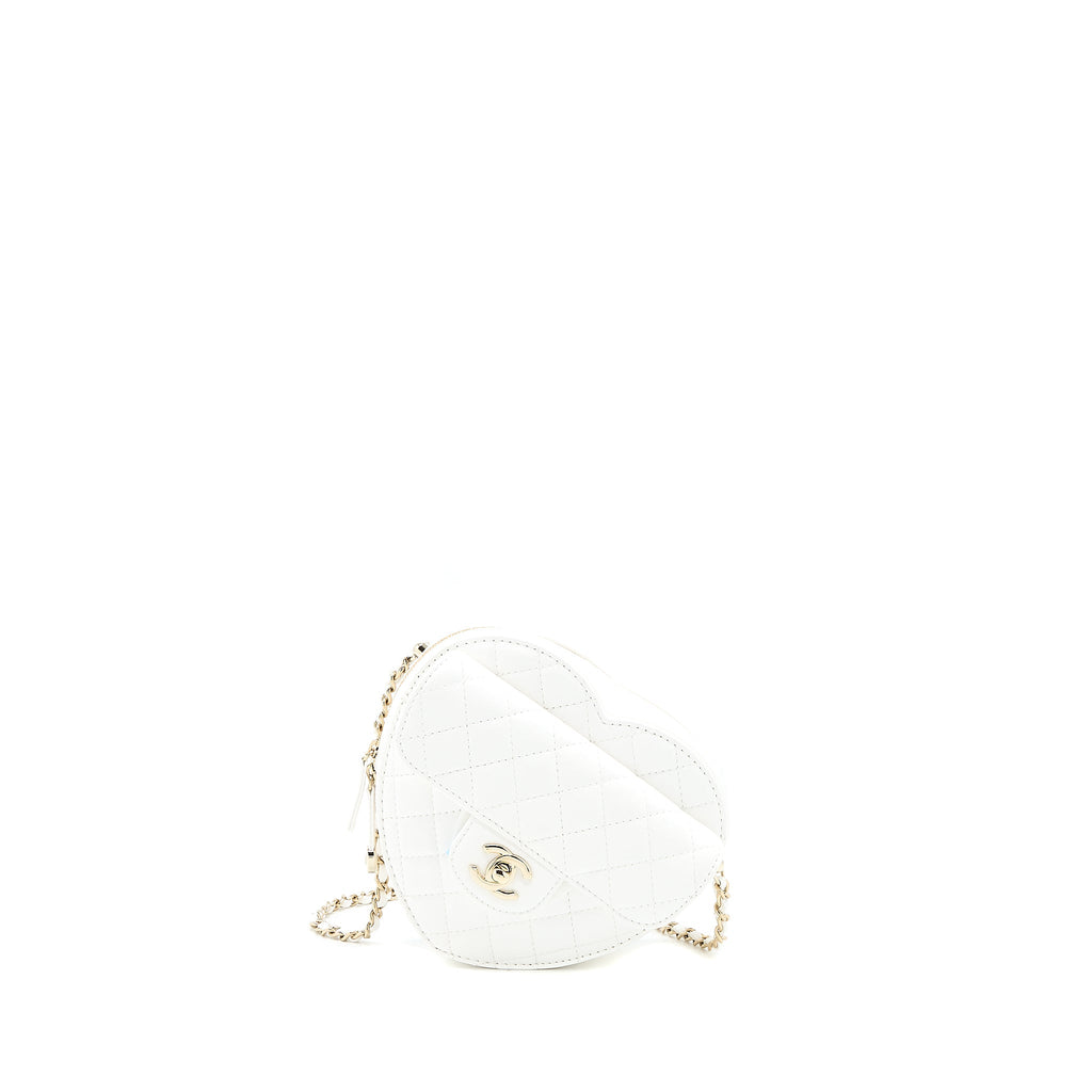 CHANEL 22S HEART BAG LAMBSKIN WHITE LGHW (MICROCHIP)