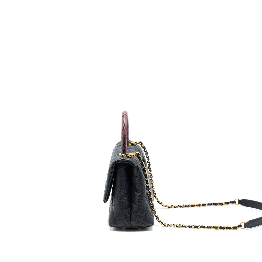 CHANEL SMALL COCO HANDLE CAVIAR WITH LIZARD HANDLE BLACK GHW