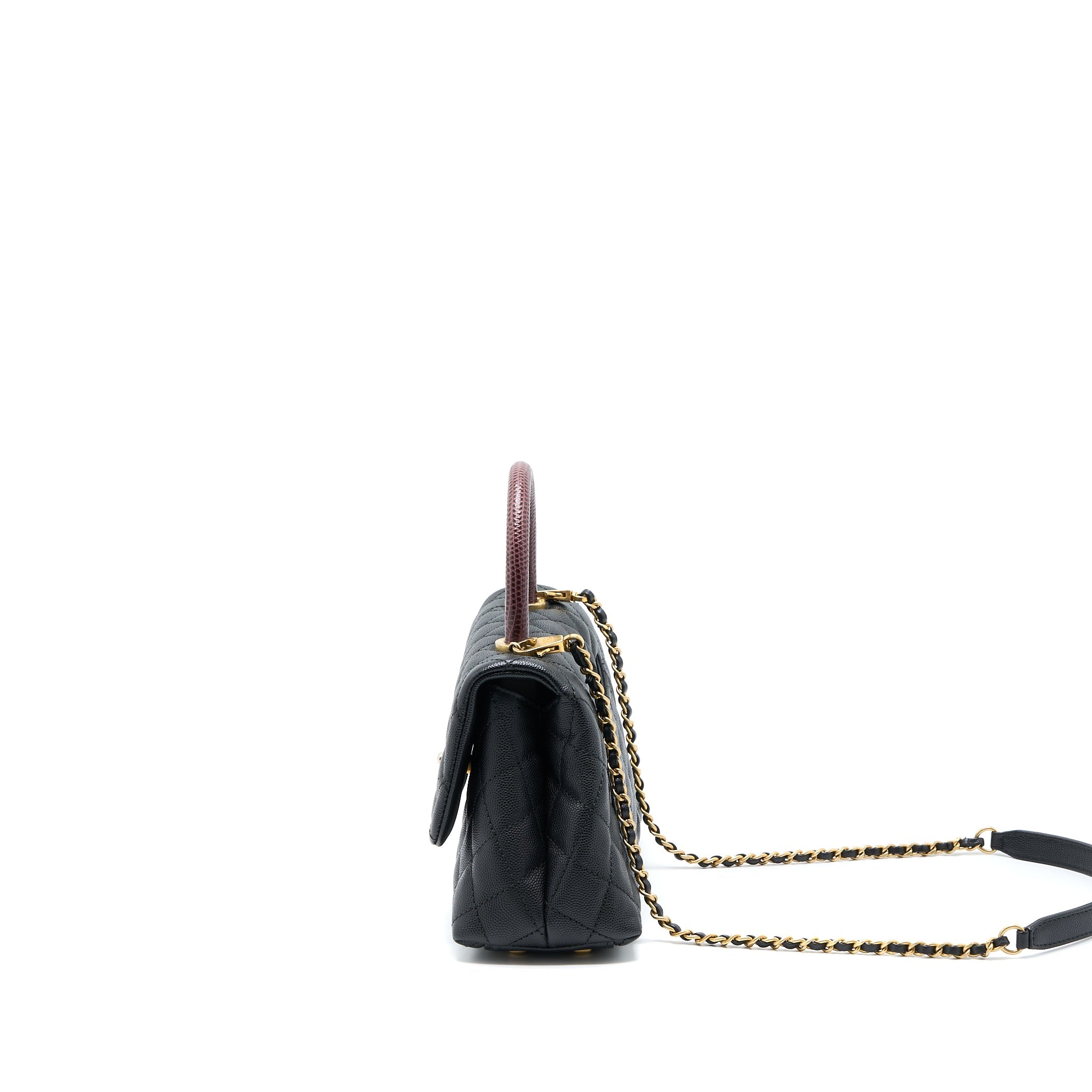 CHANEL SMALL COCO HANDLE CAVIAR WITH LIZARD HANDLE BLACK GHW