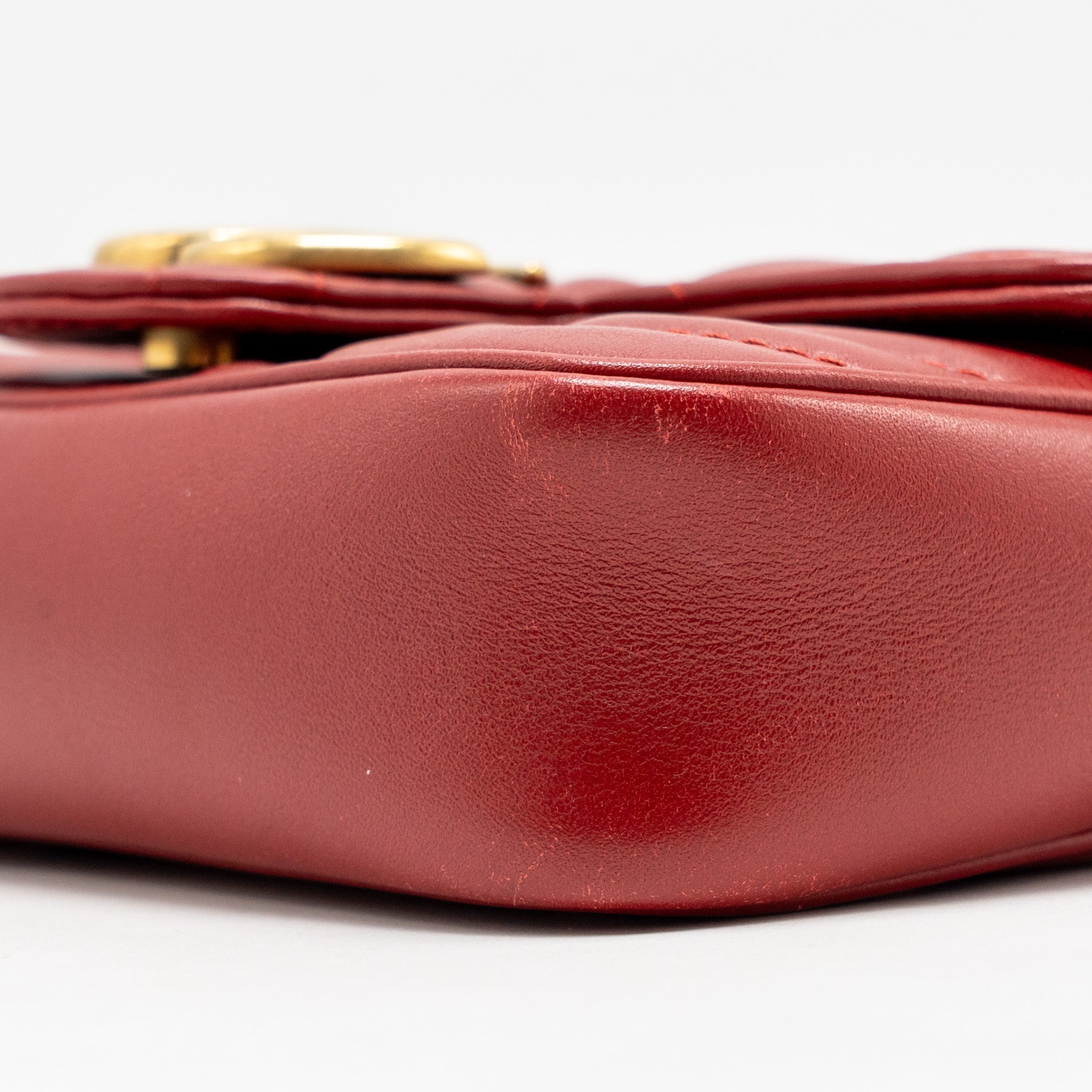 GUCCI GG MARMONT MINI BAG CALFSKIN RED BRUSHED GHW