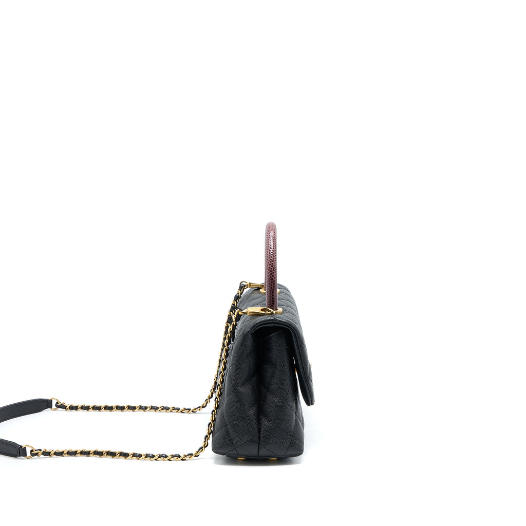 CHANEL SMALL COCO HANDLE CAVIAR WITH LIZARD HANDLE BLACK GHW