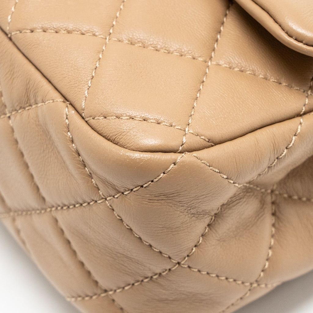CHANEL PEARL CRUSH MINI RECTANGULAR LAMBSKIN DARK BEIGE GHW (MICROCHIP)