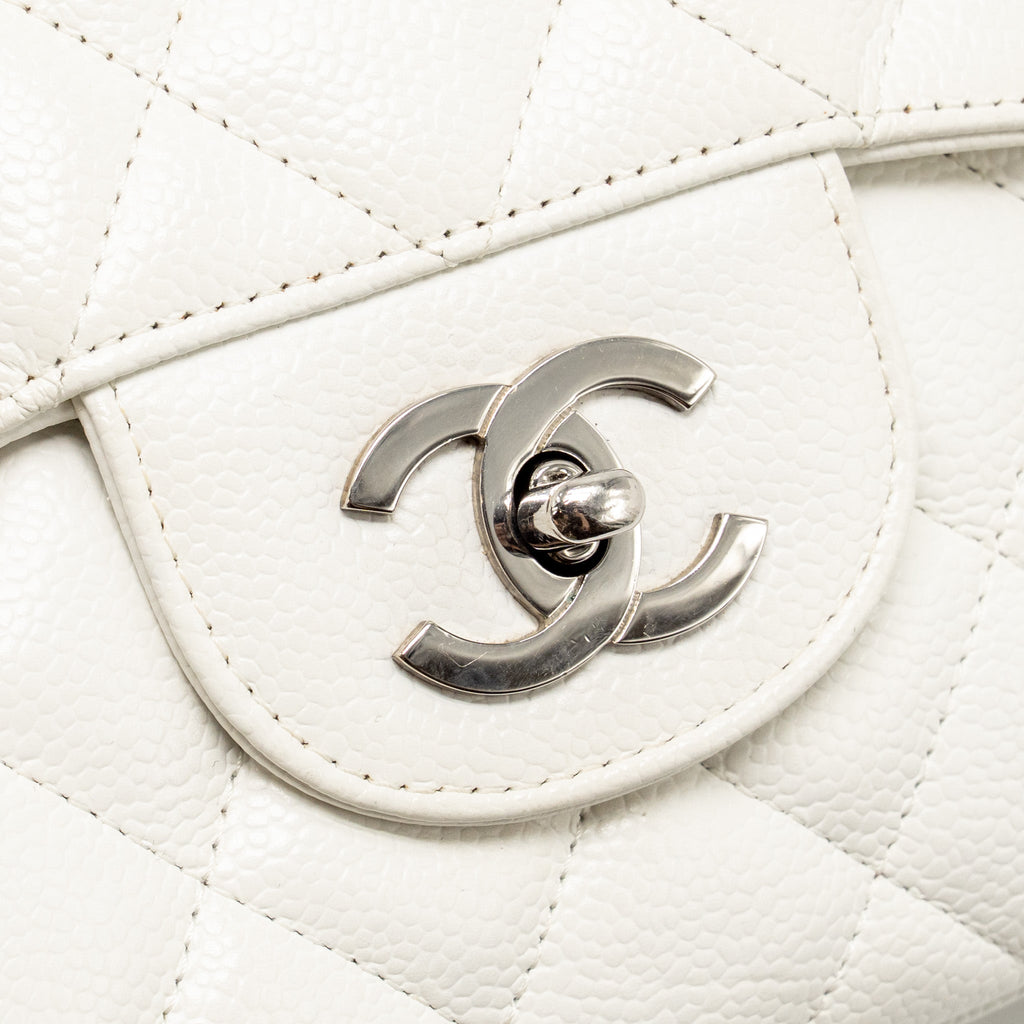 CHANEL JUMBO CLASSIC SINGLE FLAP BAG CAVIAR WHITE SHW