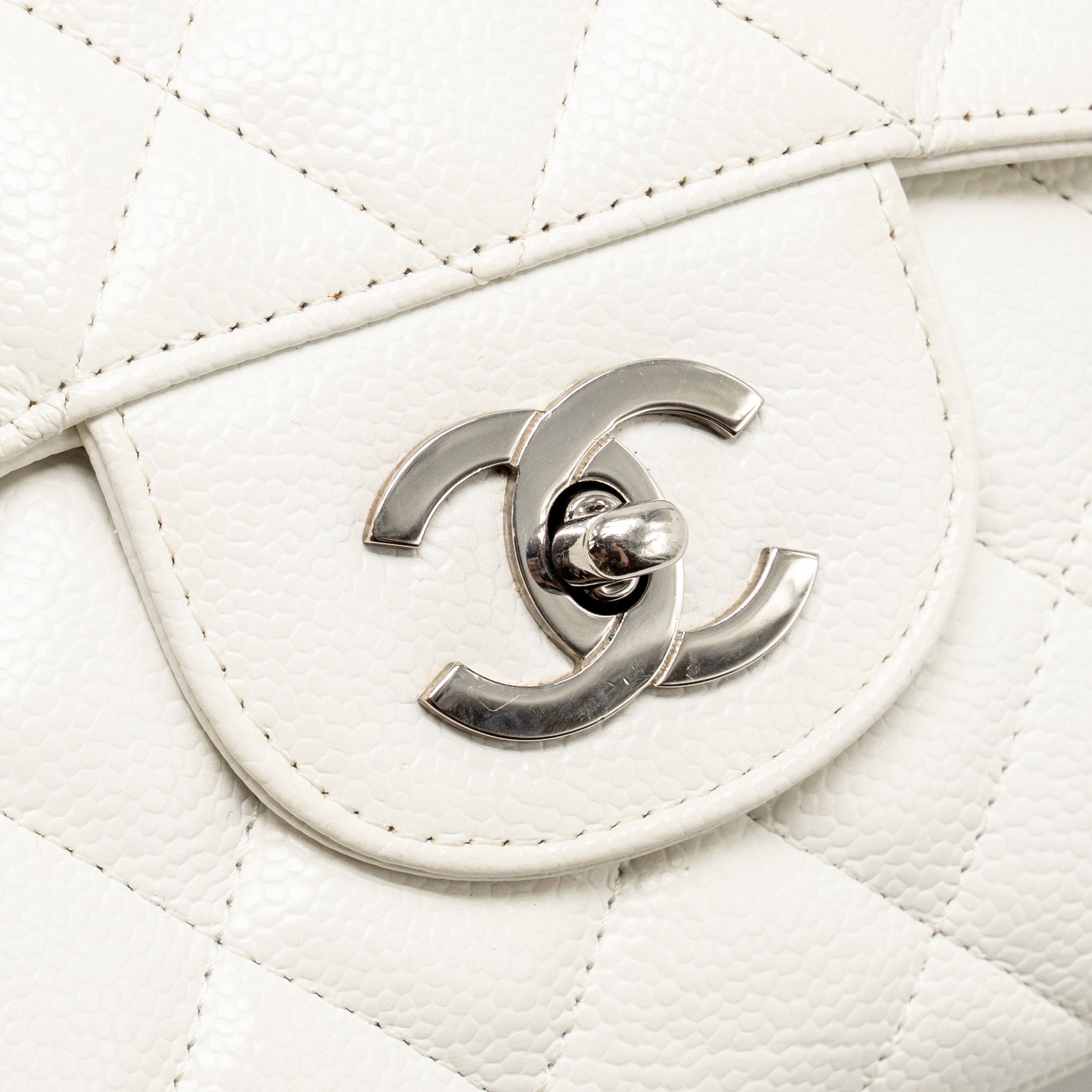 CHANEL JUMBO CLASSIC SINGLE FLAP BAG CAVIAR WHITE SHW