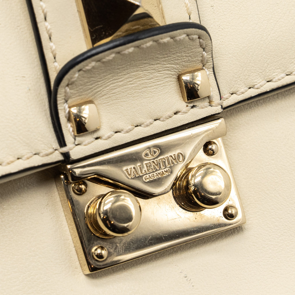 VALENTINO GARAVANI ROCKSTUD GLAM LOCK CHAIN BAG LEATHER WHITE LGHW