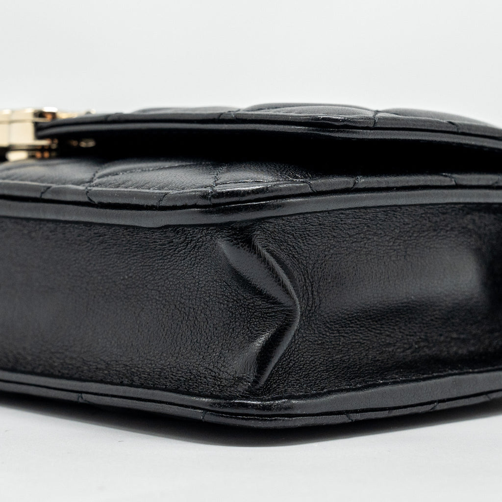CHANEL LEATHER TOP HANDLE WALLET ON CHAIN LAMBSKIN BLACK LGHW (MICROCHIP)