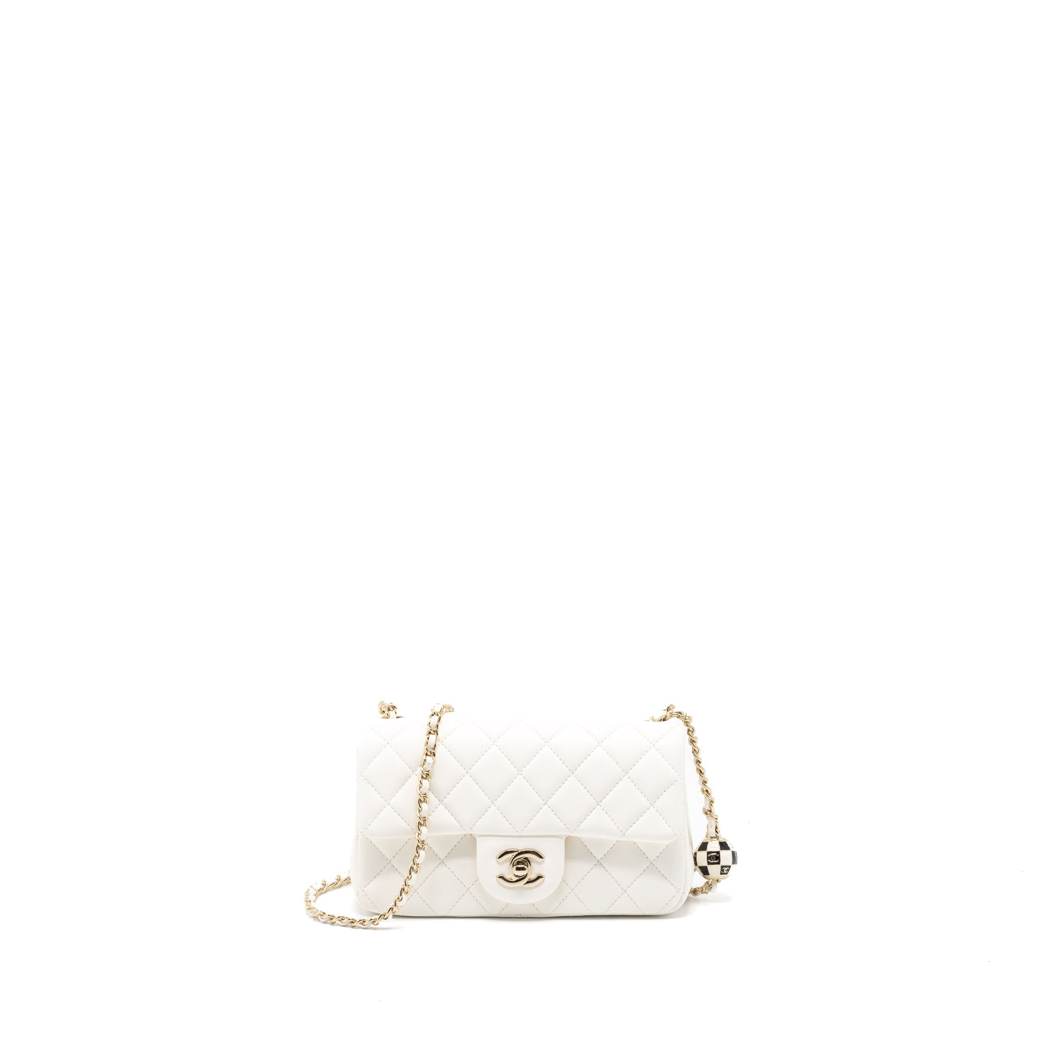 CHANEL 23C PEARL CRUSH MINI RECTANGULAR FLAP BAG LAMBSKIN WHITE LGHW (MICROCHIP)