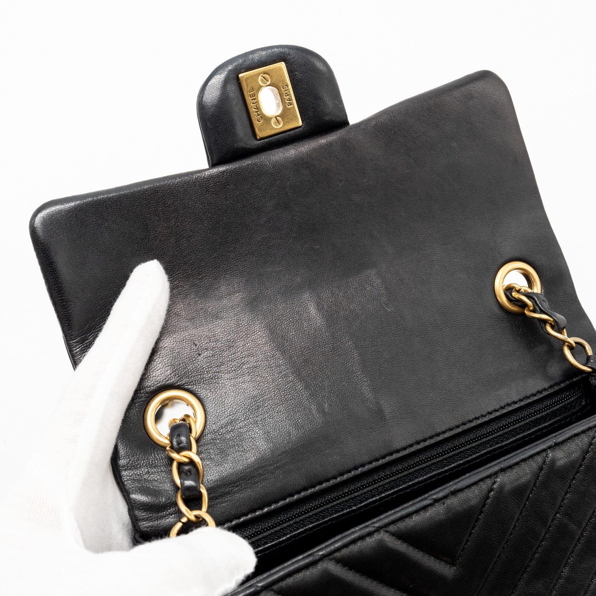 CHANEL MINI RECTANGULAR FLAP BAG CHEVRON LAMBSKIN BLACK GHW