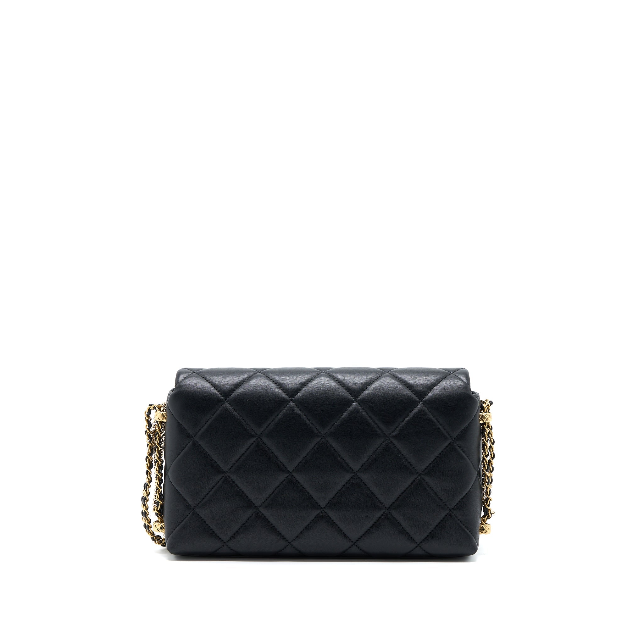 CHANEL QUILTED DETAILED LOGO FLAP BAG LAMBSKIN BLACK GHW (MICROCHIP)