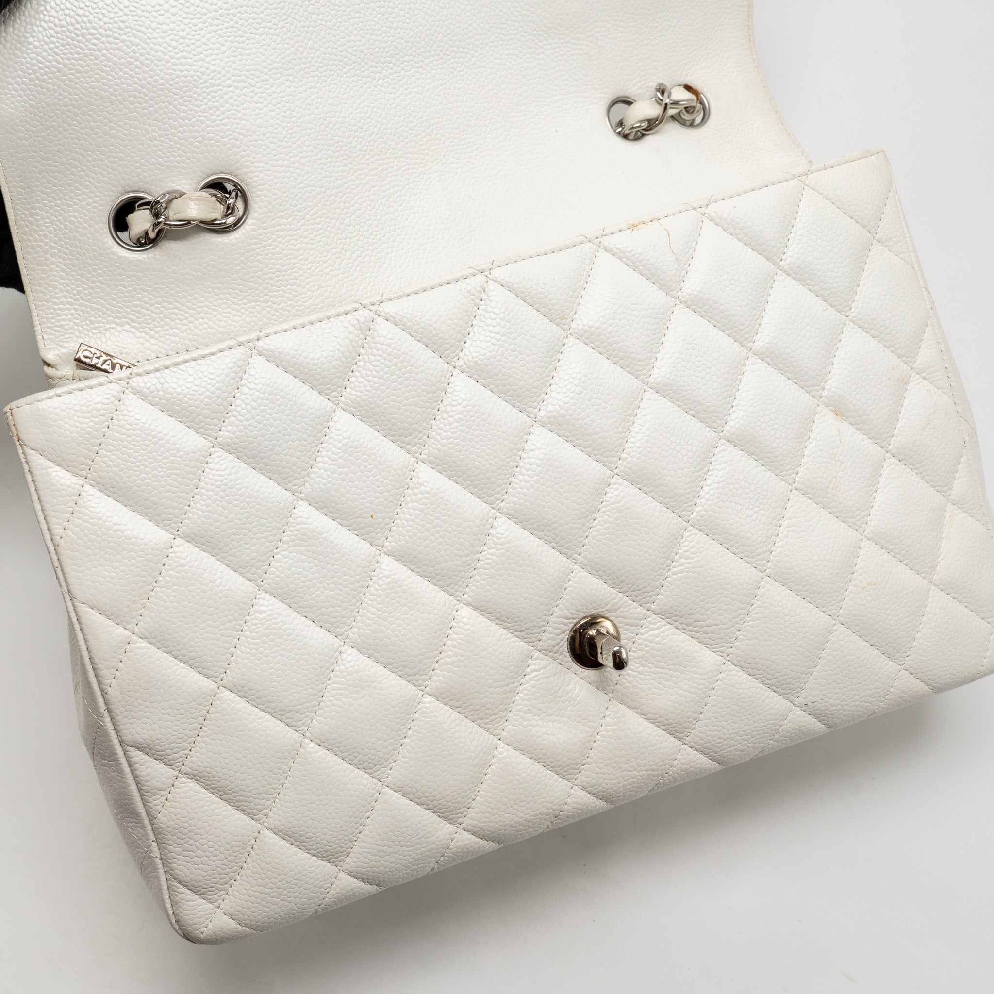 CHANEL JUMBO CLASSIC SINGLE FLAP BAG CAVIAR WHITE SHW